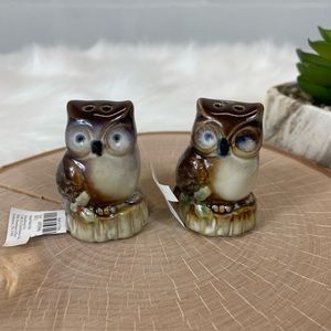 Vintage Salt Pepper Shakers Brown Ceramic Owls NWT Cracker Barrel